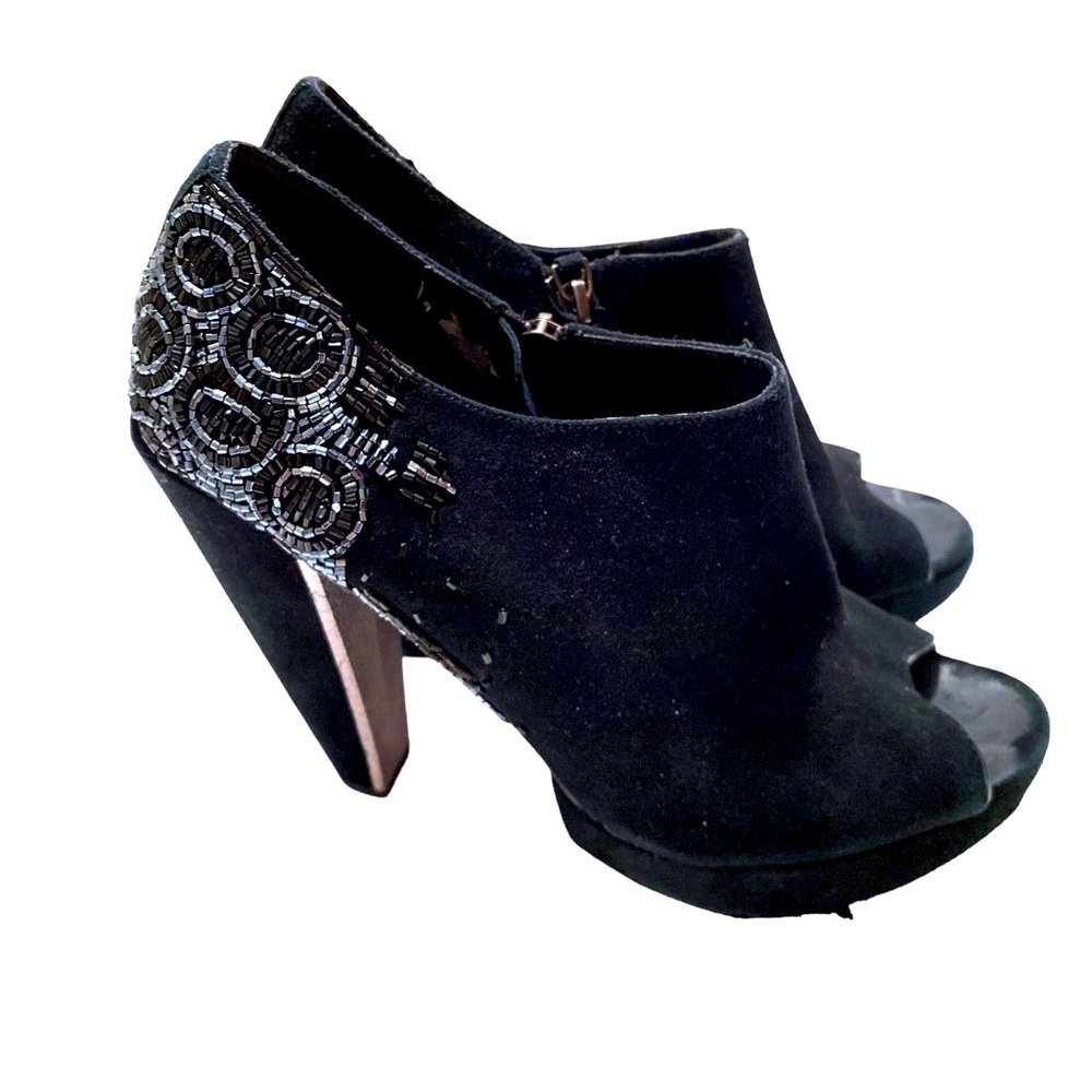 Sam Edelman Beaded Black Suede Peep Toe Booties Size 9